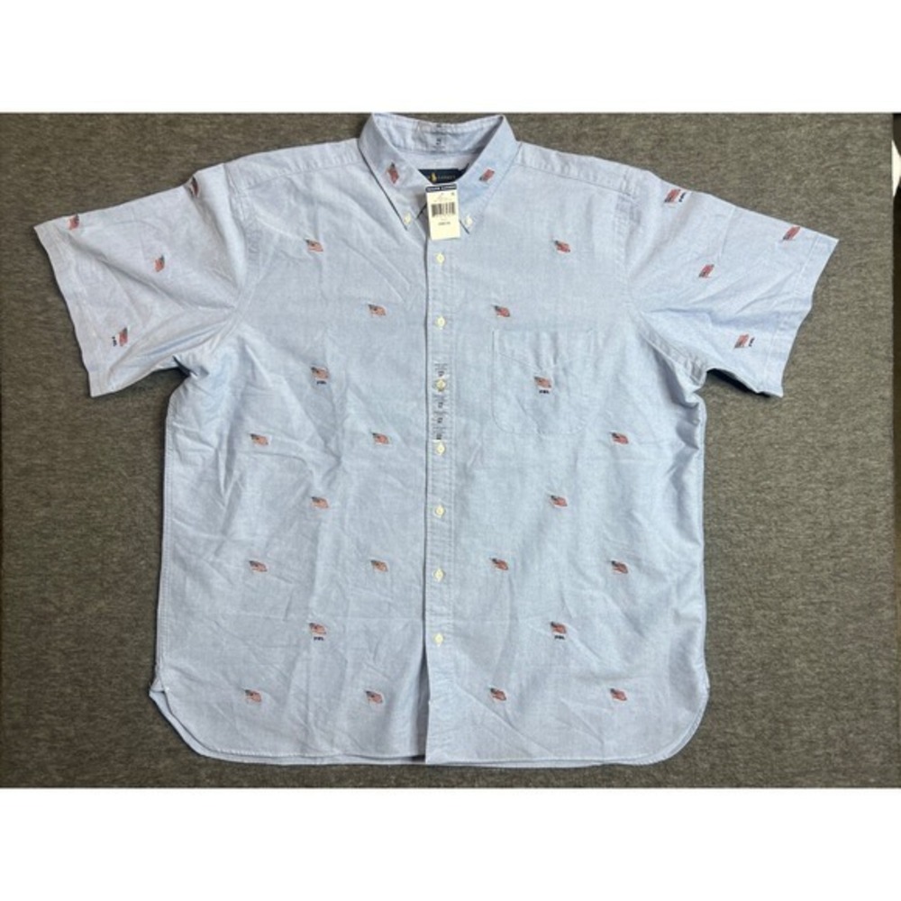 Ralph Lauren Mens S/S Button Up Shirt Size 2XB Big American Flags NWT